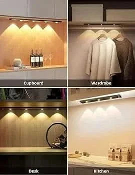 Motion Sensor Cabinet Light – 3 - Color LED Under Cabinet Strip for Kitchen, Wardrobe & Home (Rechargeable, White/Black) - Buyna