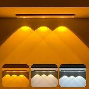 Motion Sensor Cabinet Light – 3 - Color LED Under Cabinet Strip for Kitchen, Wardrobe & Home (Rechargeable, White/Black) - Buyna