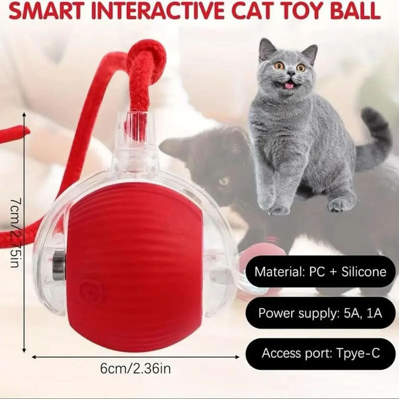 Rechargeable Automatic Cat Teaser Ball Toy – 360° Self - Moving LED Rolling Ball for Kittens & Dogs (Interactive Pet Toy) - Buyna
