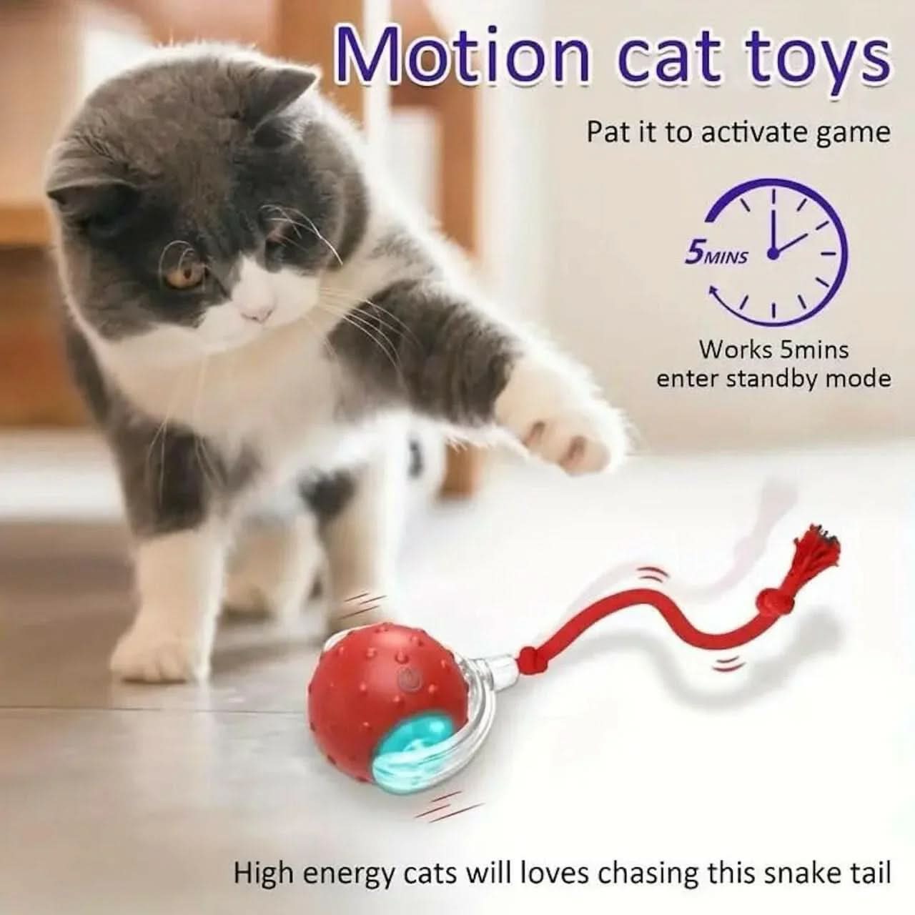 Rechargeable Automatic Cat Teaser Ball Toy – 360° Self - Moving LED Rolling Ball for Kittens & Dogs (Interactive Pet Toy) - Buyna