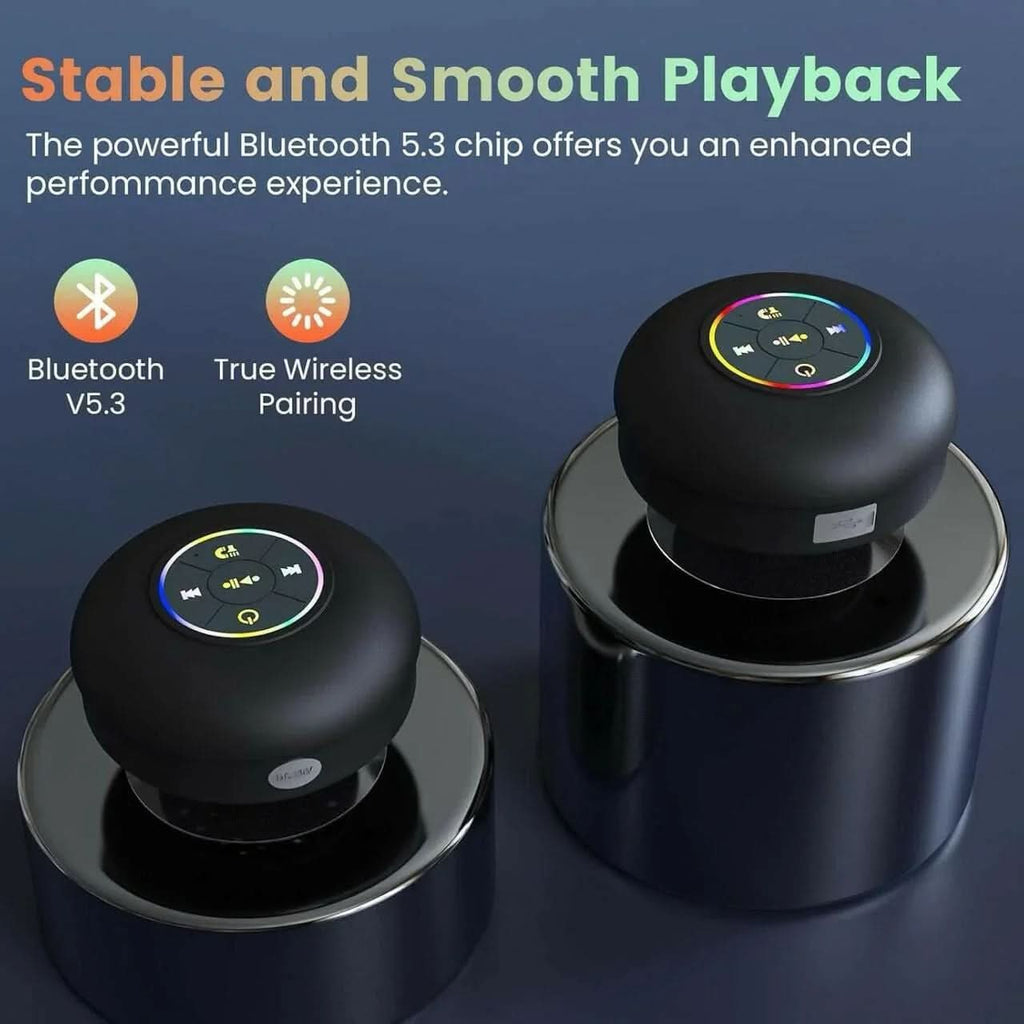 Waterproof Suction Bluetooth Shower Speaker with RGB LED Light & Mic – IPX4 Portable Wireless Speaker - Buyna