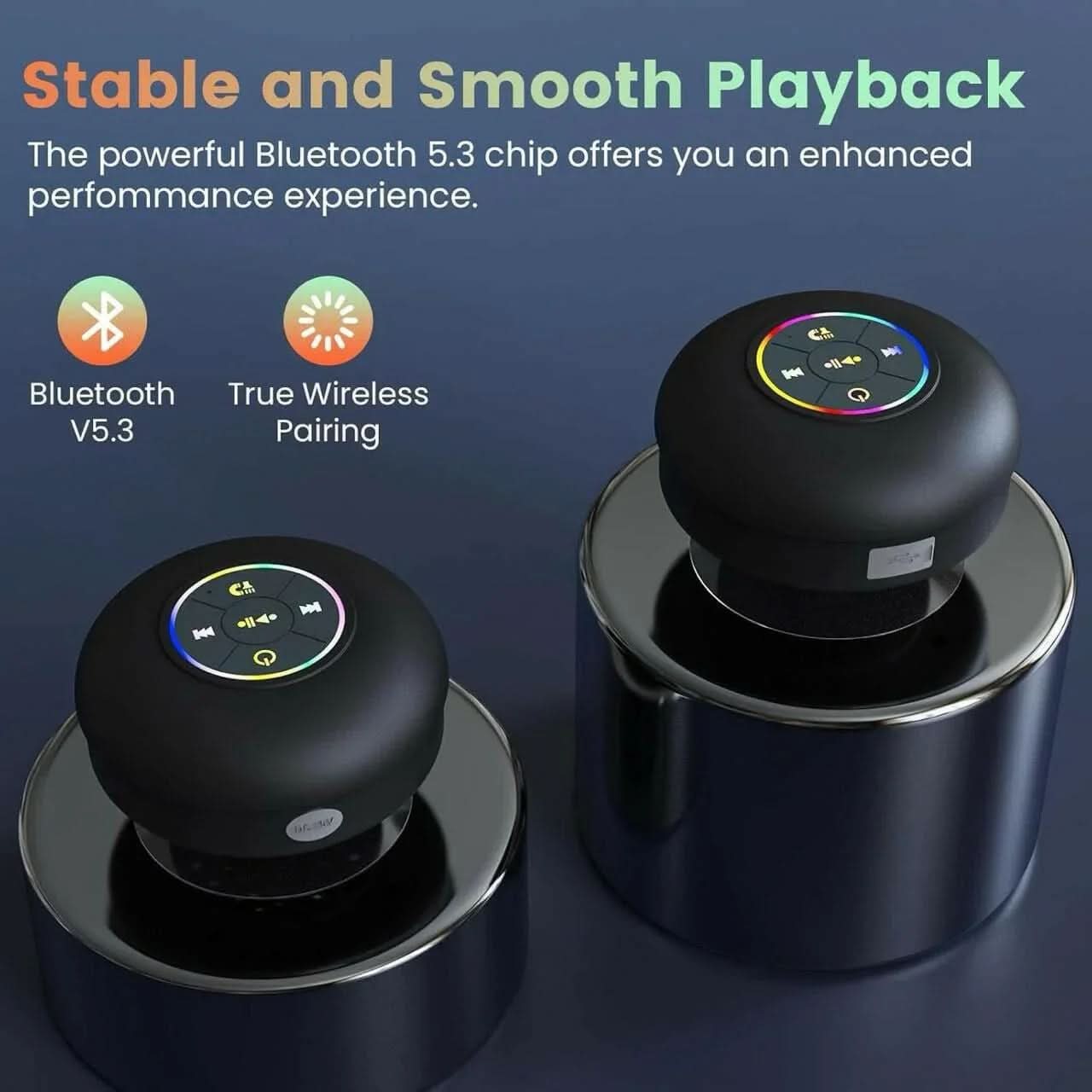 Waterproof Suction Bluetooth Shower Speaker with RGB LED Light & Mic – IPX4 Portable Wireless Speaker - Buyna