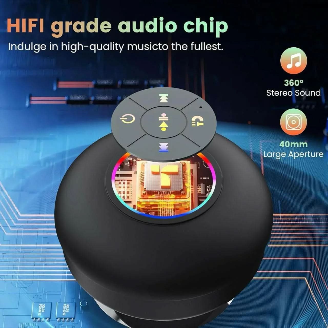 Waterproof Suction Bluetooth Shower Speaker with RGB LED Light & Mic – IPX4 Portable Wireless Speaker - Buyna